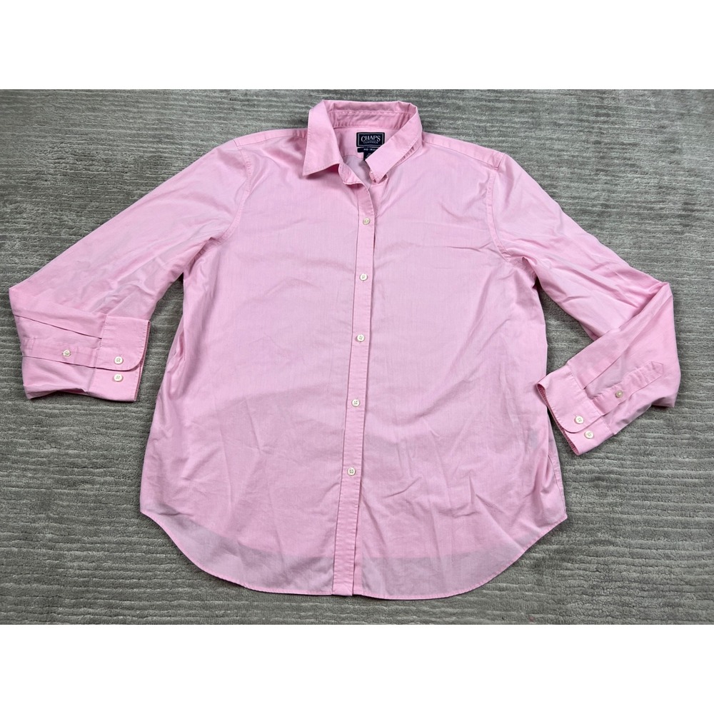Chaps Button Down Shirt Womens XL Pink Classics Long Sleeve No Iron Cotton